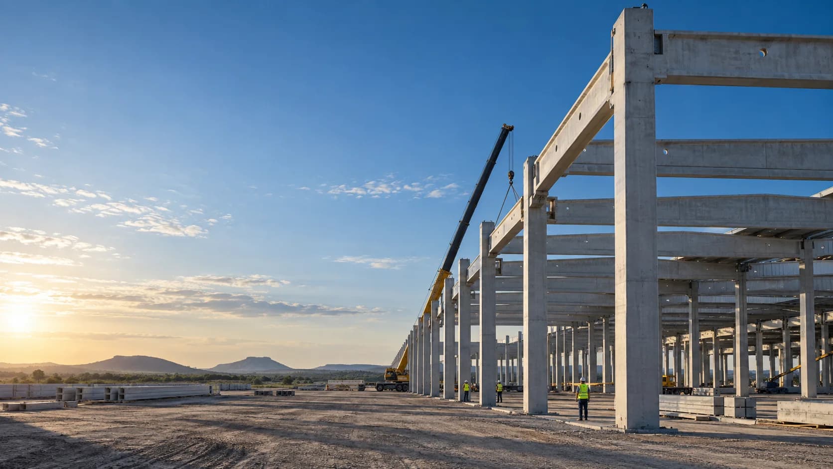 Estrutura editorial de concreto pré-moldado em montagem