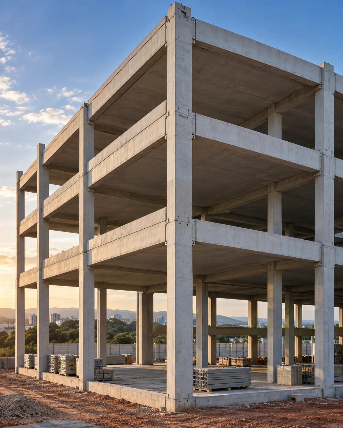 Estrutura editorial de prédio pré-moldado em construção